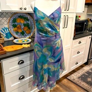 Vintage Y2K Jones New York Silk Midi Dress Sz 14 Fairy Grunge Whimsical Colorful